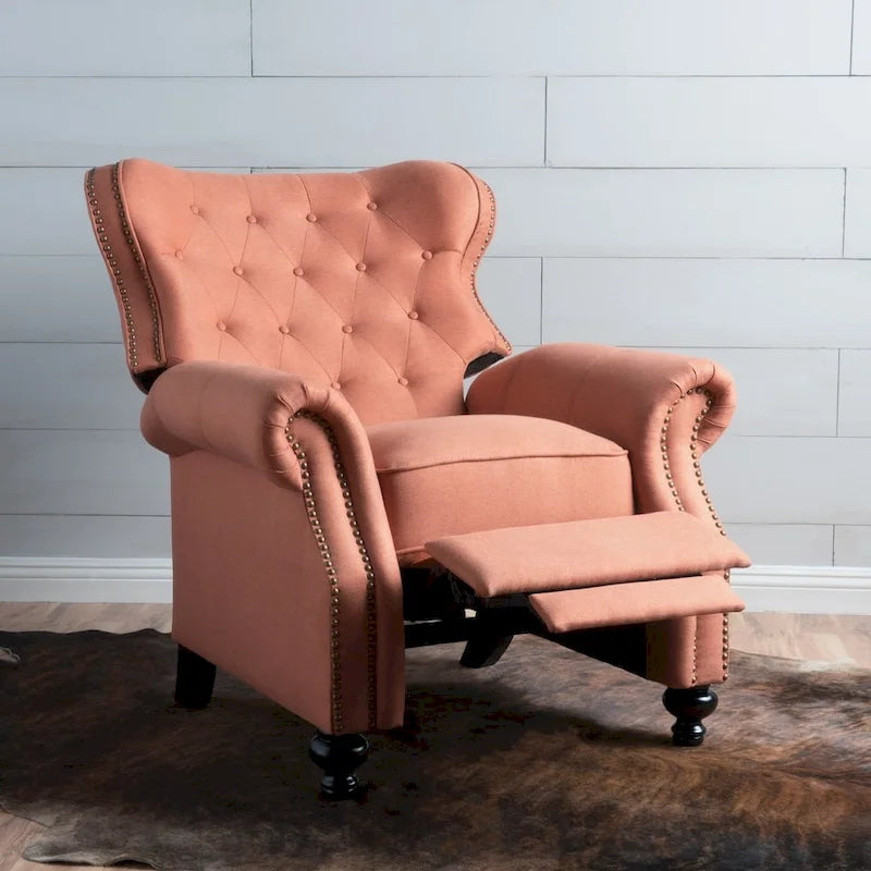 Fauteuil inclinable en tissu capitonné avec accents rivetées