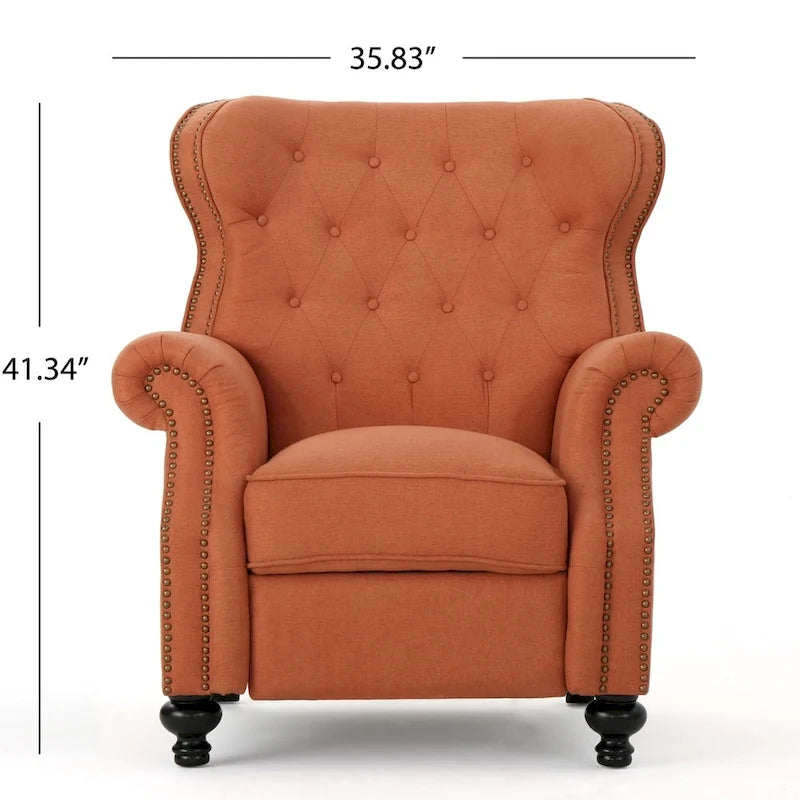 Fauteuil inclinable en tissu capitonné avec accents rivetées