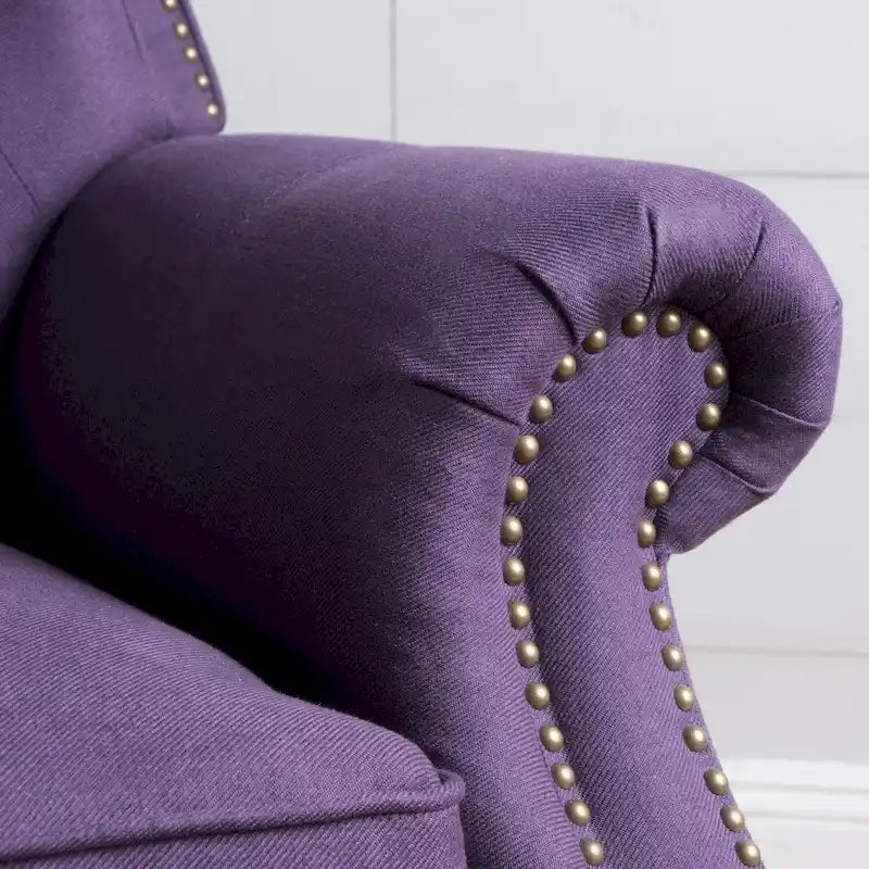 Fauteuil inclinable en tissu capitonné avec accents rivetées