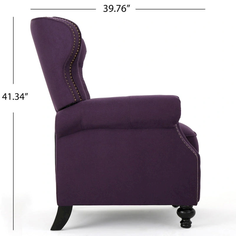 Fauteuil inclinable en tissu capitonné avec accents rivetées