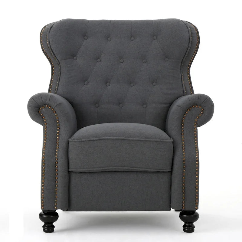Fauteuil inclinable en tissu capitonné avec accents rivetées