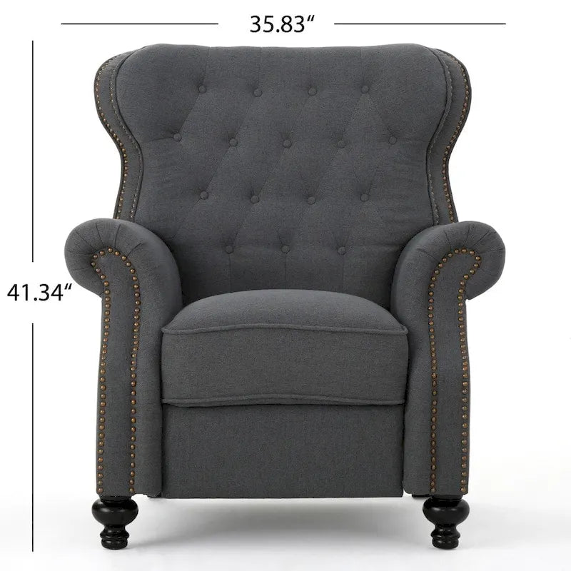 Fauteuil inclinable en tissu capitonné avec accents rivetées
