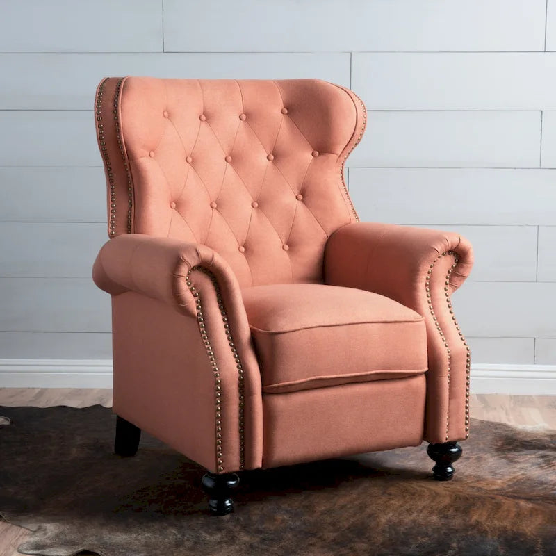 Fauteuil inclinable en tissu capitonné avec accents rivetées