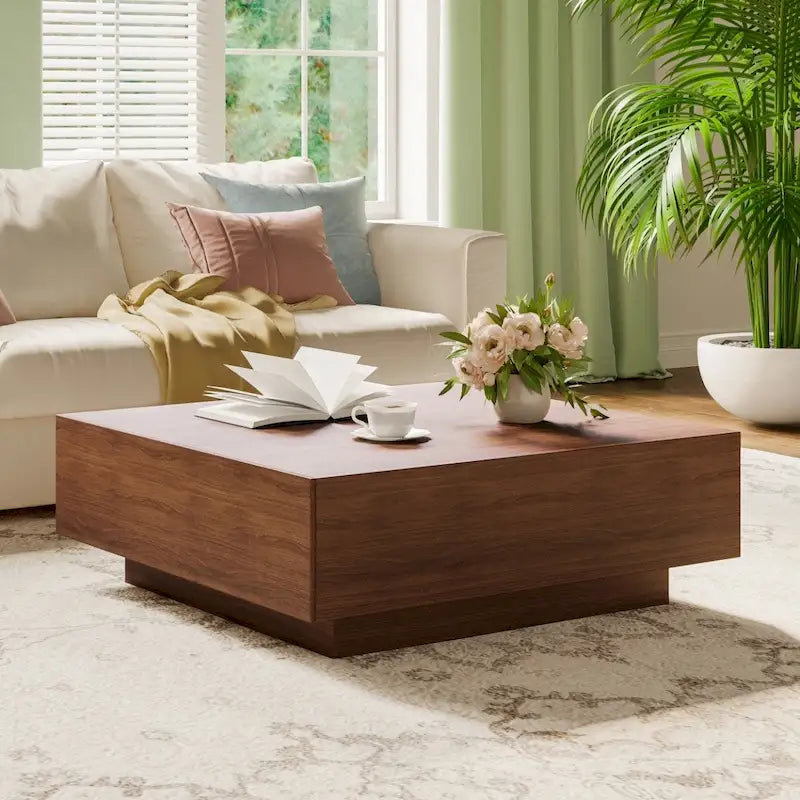 Table basse moderne du milieu du siècleTable basse minimaliste en placage de bois avec rangement pour salon, entièrement assemblée