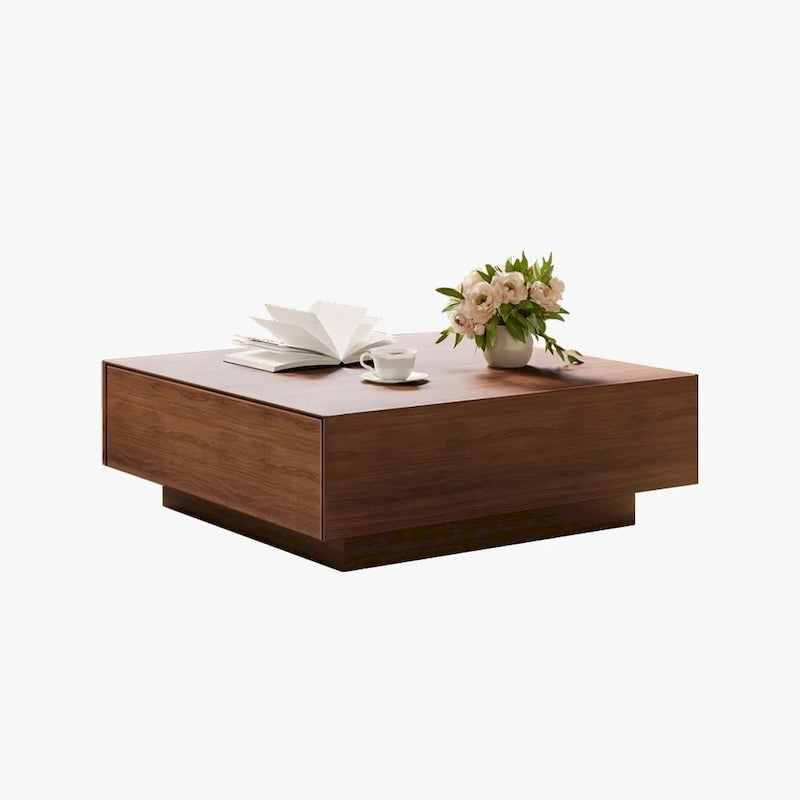 Table basse moderne du milieu du siècleTable basse minimaliste en placage de bois avec rangement pour salon, entièrement assemblée
