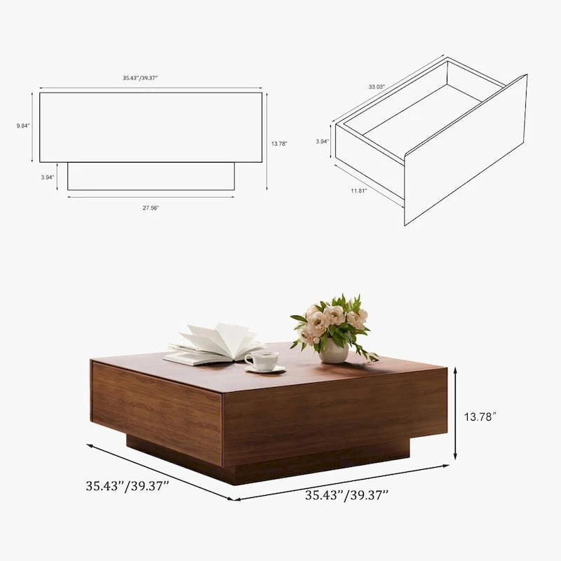 Table basse moderne du milieu du siècleTable basse minimaliste en placage de bois avec rangement pour salon, entièrement assemblée