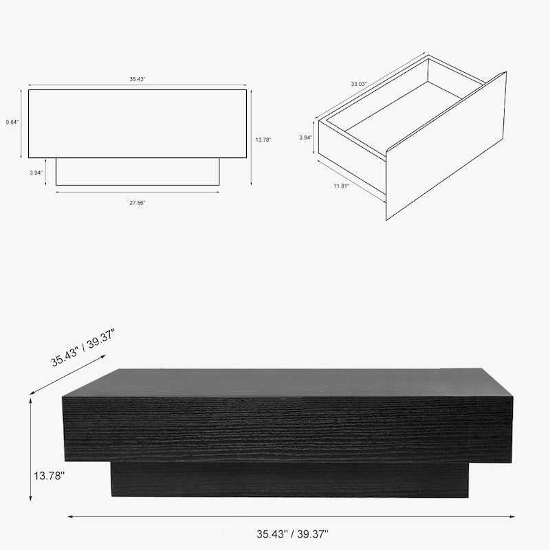 Table basse moderne du milieu du siècleTable basse minimaliste en placage de bois avec rangement pour salon, entièrement assemblée