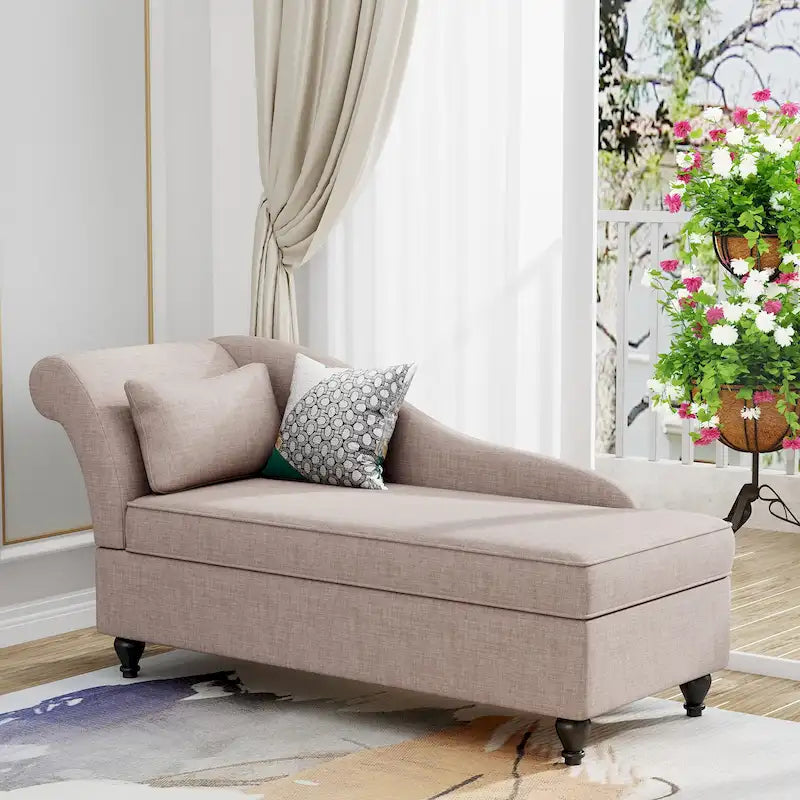 Chaise longue moderne d'intérieur avec rangement en tissu