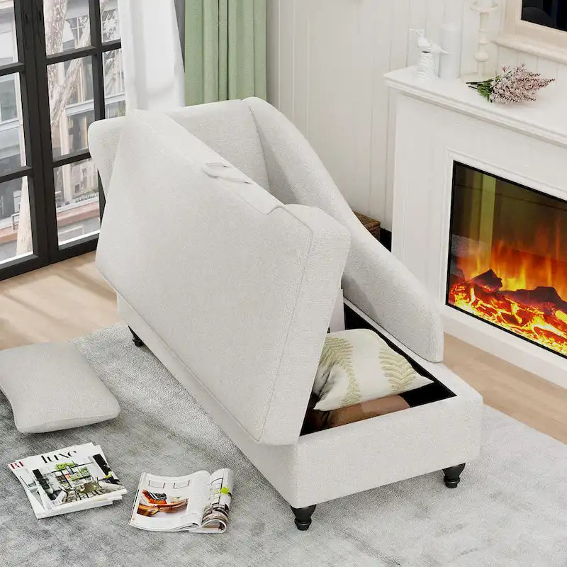 Chaise longue moderne d'intérieur avec rangement en tissu