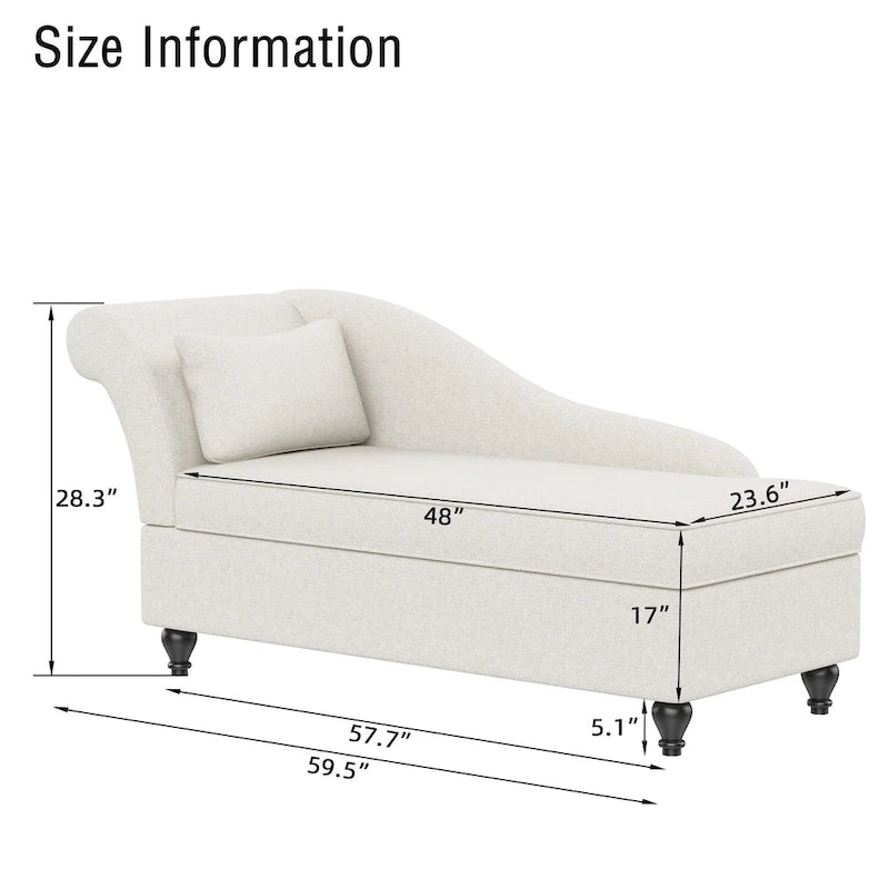 Chaise longue moderne d'intérieur avec rangement en tissu