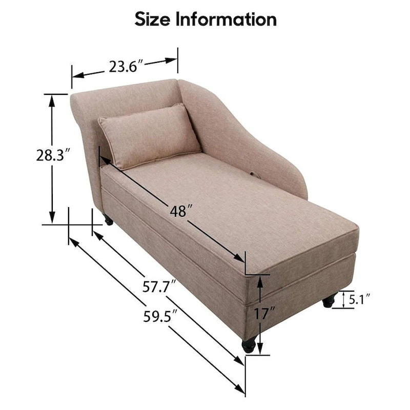 Chaise longue moderne d'intérieur avec rangement en tissu