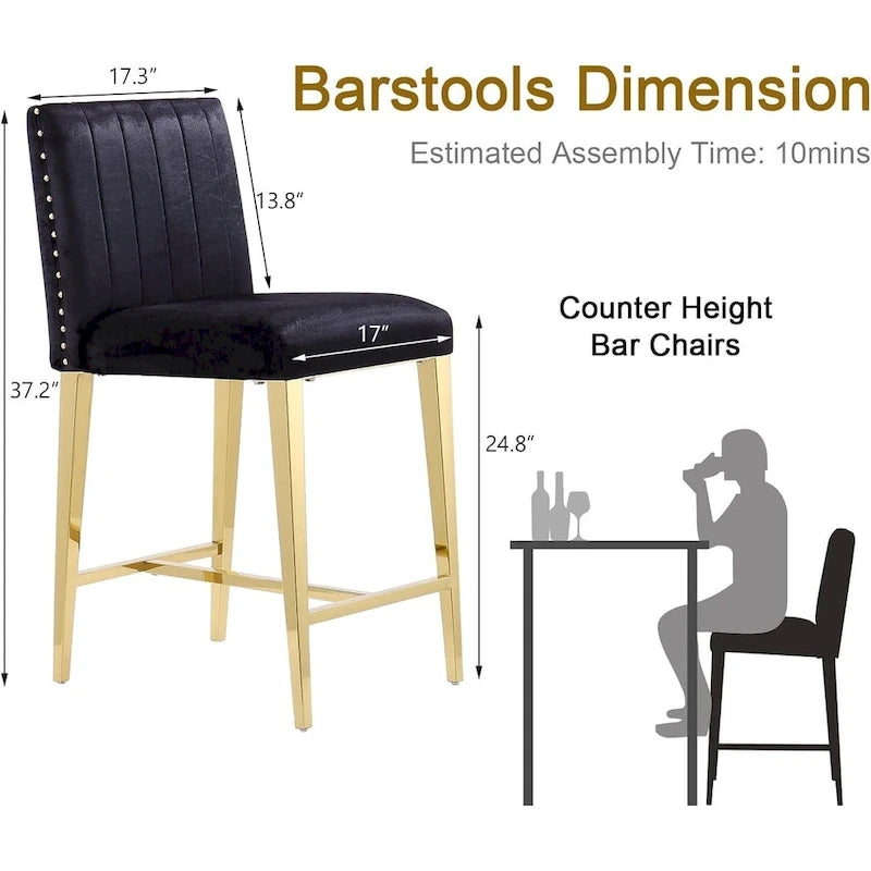 Tabourets de bar à hauteur de comptoir Chaises de bar îlot avec pieds en acier inoxydable doré
