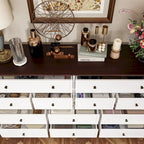 Commode polyvalente à 12 tiroirs en bois massif - Chiffonnier brun et blanc