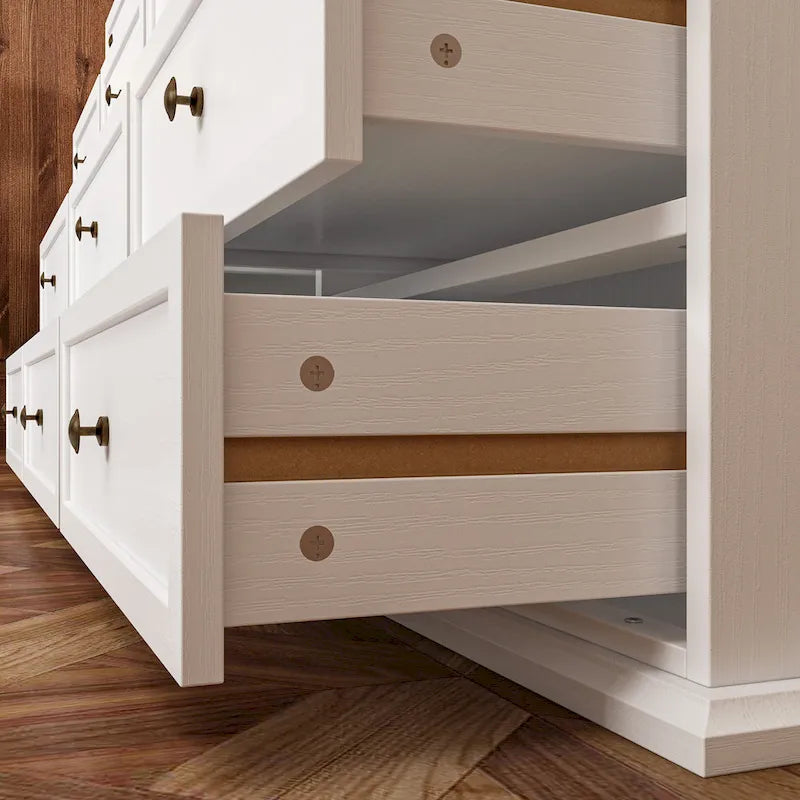 Commode polyvalente à 12 tiroirs en bois massif - Chiffonnier brun et blanc