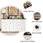 Commode polyvalente à 12 tiroirs en bois massif - Chiffonnier brun et blanc