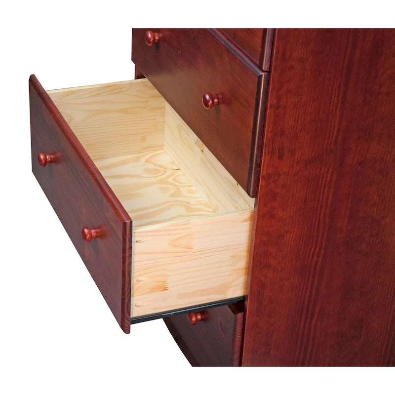 Commode 5 grands tiroirs en bois massif avec serrure, poignées en métal ou en bois