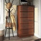 Commode 5 grands tiroirs en bois massif avec serrure, poignées en métal ou en bois