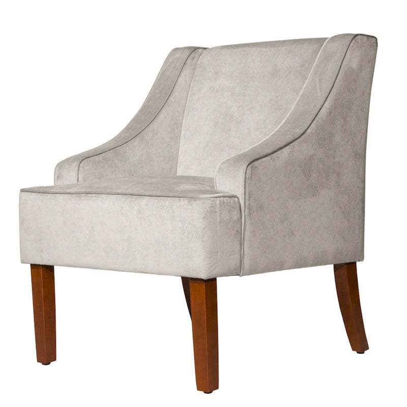 Fauteuil d'appoint en velours gris tourterelle avec accoudoirs incurvés
