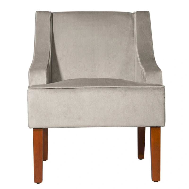 Fauteuil d'appoint en velours gris tourterelle avec accoudoirs incurvés