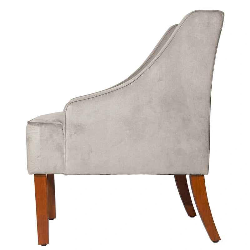 Fauteuil d'appoint en velours gris tourterelle avec accoudoirs incurvés