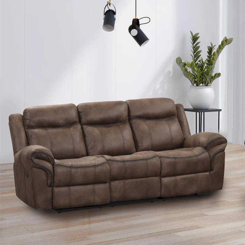 Manual Microsuede Reclining Sofa with Flip Down Cup Holders