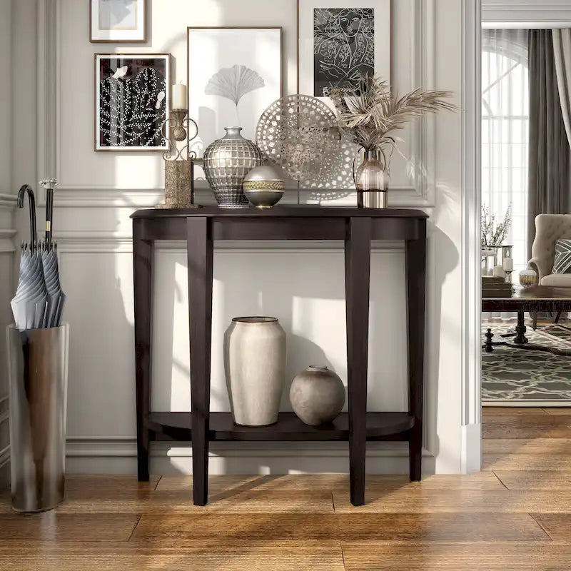 Console d'entrée décorative demi-lune marron minimaliste moderne à un seul niveau