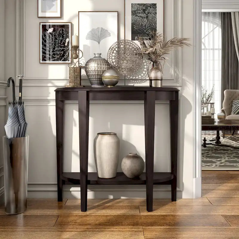 Console d'entrée décorative demi-lune marron minimaliste moderne à un seul niveau
