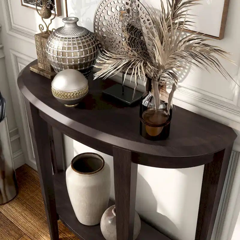 Console d'entrée décorative demi-lune marron minimaliste moderne à un seul niveau