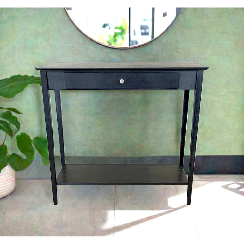 Solid Bamboo 2-Tier Console Table with Drawer