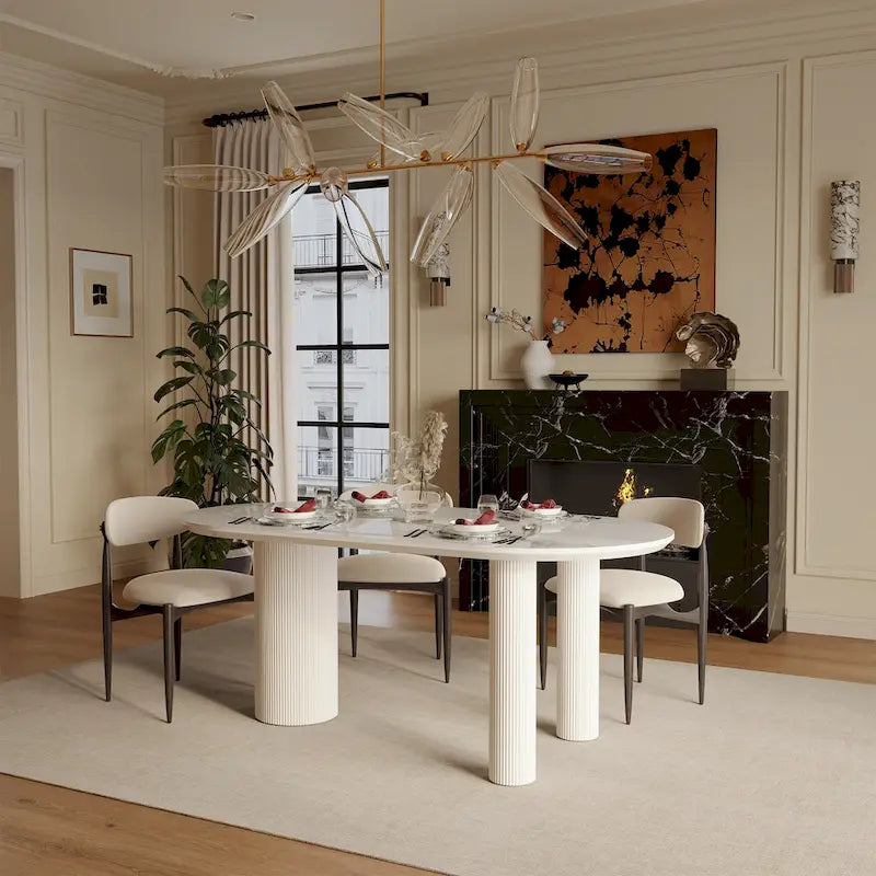 Luxe Creamy Dining Table with Roman Column Legs