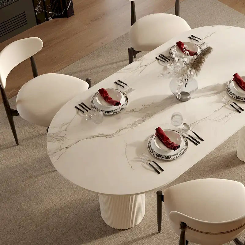 Luxe Creamy Dining Table with Roman Column Legs