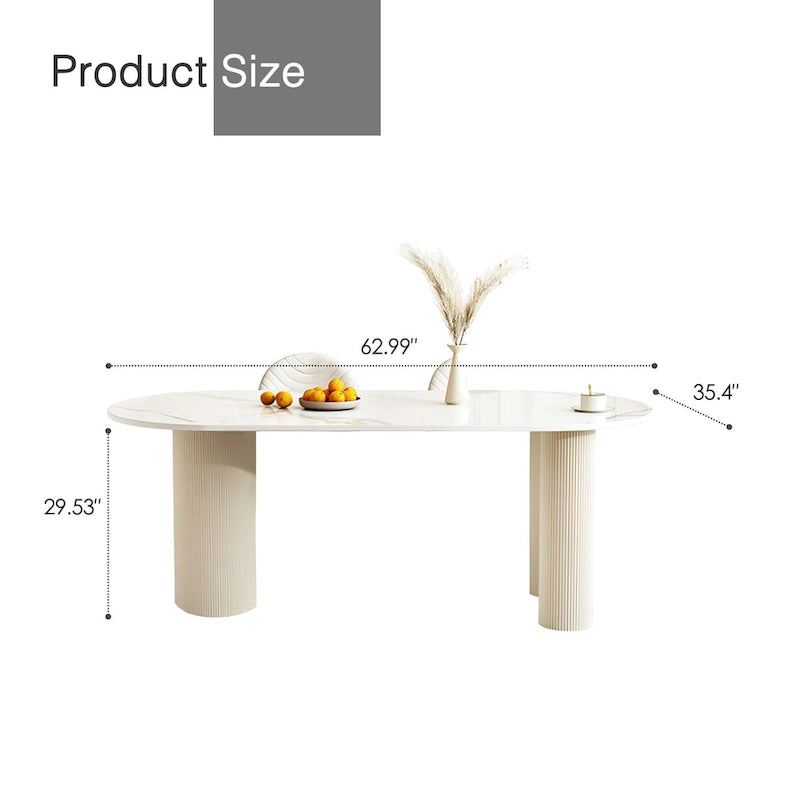 Table de salle à manger de luxe crémeuse avec pieds à colonnes romaines