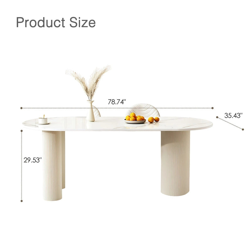 Table de salle à manger de luxe crémeuse avec pieds à colonnes romaines
