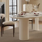 Table de salle à manger de luxe crémeuse avec pieds à colonnes romaines