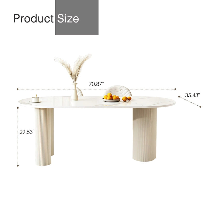 Table de salle à manger de luxe crémeuse avec pieds à colonnes romaines