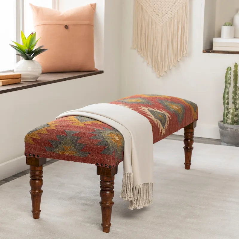 Southwestern Upholstered Jute Bench