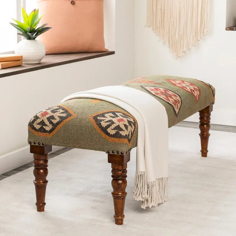 Southwestern Upholstered Jute Bench