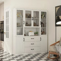 Grand buffet blanc, meuble de cuisine élégant avec portes vitrées d'exposition