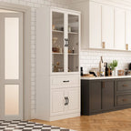 Grand buffet blanc, meuble de cuisine élégant avec portes vitrées d'exposition