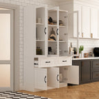 Grand buffet blanc, meuble de cuisine élégant avec portes vitrées d'exposition