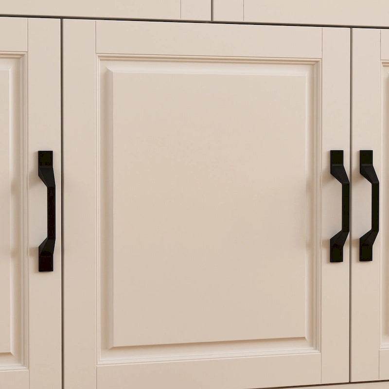 Grand buffet blanc, meuble de cuisine élégant avec portes vitrées d'exposition