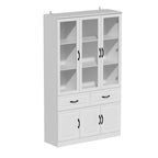 Grand buffet blanc, meuble de cuisine élégant avec portes vitrées d'exposition