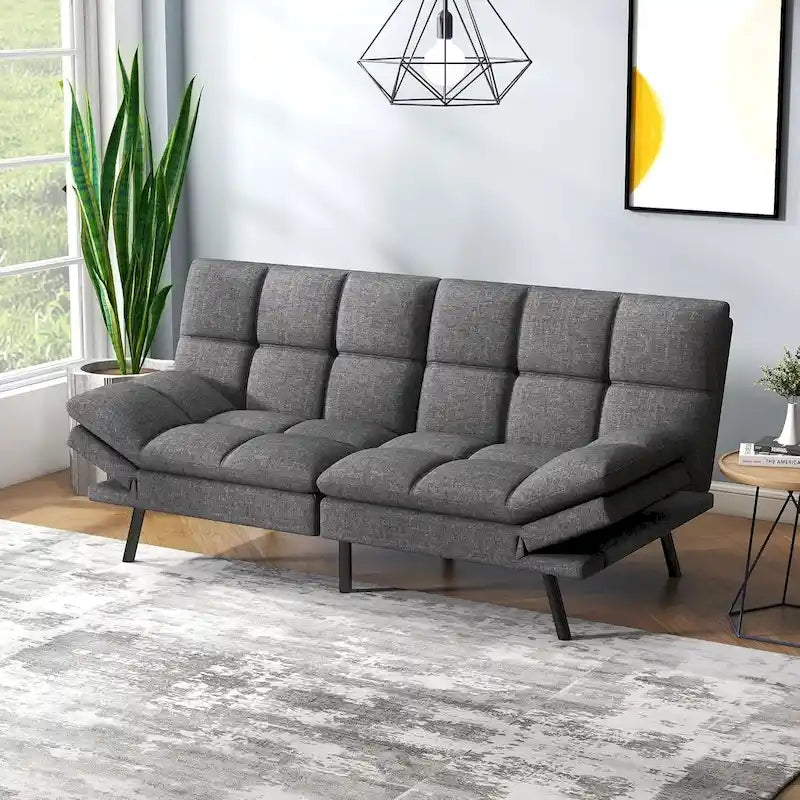 Canapé-lit futon, canapé convertible pliable en mousse à mémoire de forme avec accoudoirs réglables pour petits espaces