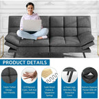 Canapé-lit futon, canapé convertible pliable en mousse à mémoire de forme avec accoudoirs réglables pour petits espaces