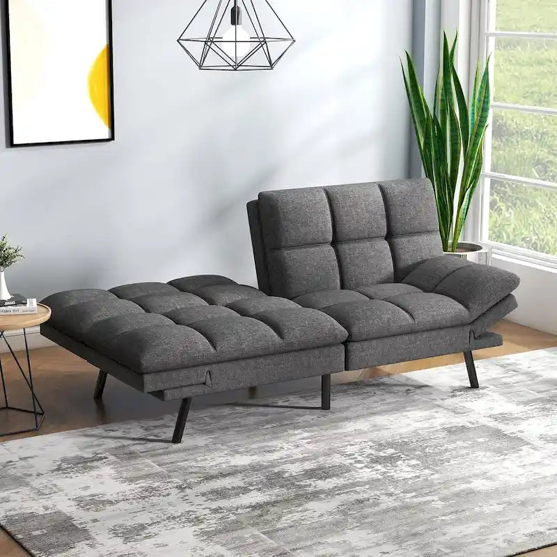 Canapé-lit futon, canapé convertible pliable en mousse à mémoire de forme avec accoudoirs réglables pour petits espaces