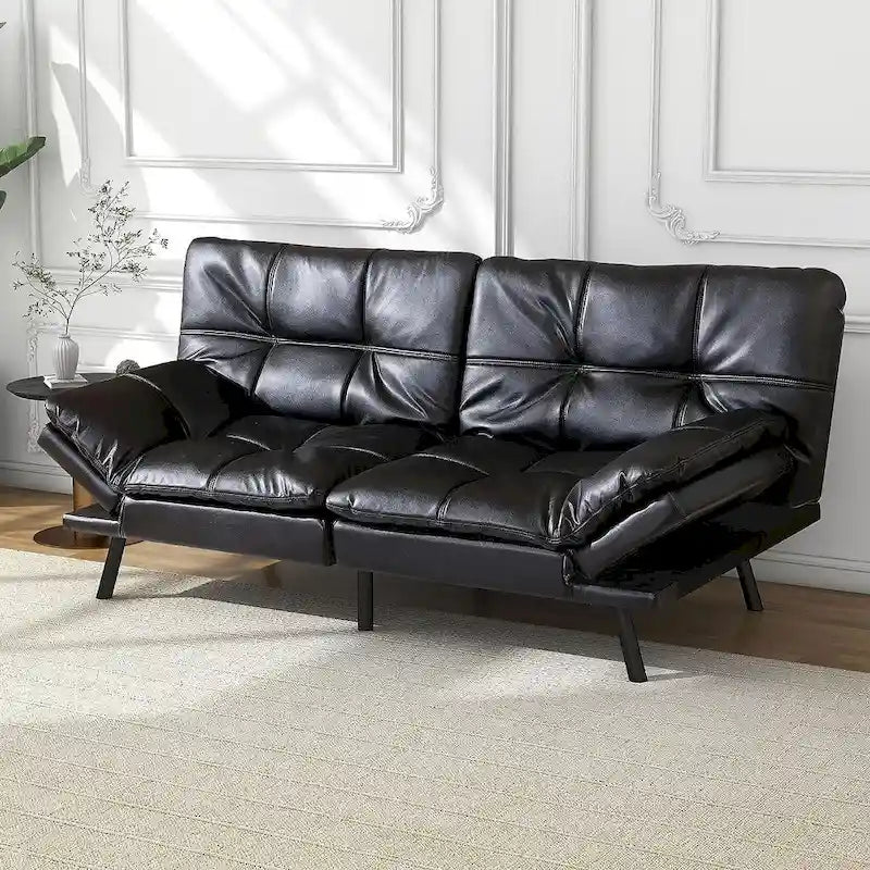 Canapé-lit futon, canapé convertible pliable en mousse à mémoire de forme avec accoudoirs réglables pour petits espaces
