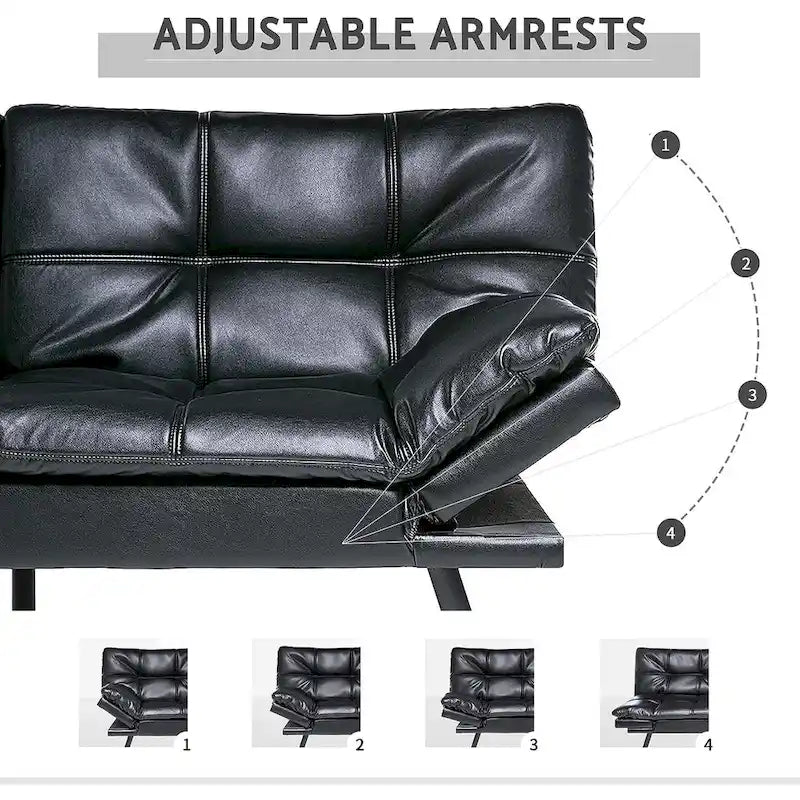 Canapé-lit futon, canapé convertible pliable en mousse à mémoire de forme avec accoudoirs réglables pour petits espaces