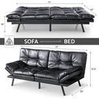 Canapé-lit futon, canapé convertible pliable en mousse à mémoire de forme avec accoudoirs réglables pour petits espaces