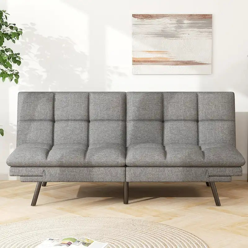 Canapé-lit futon, canapé convertible pliable en mousse à mémoire de forme avec accoudoirs réglables pour petits espaces