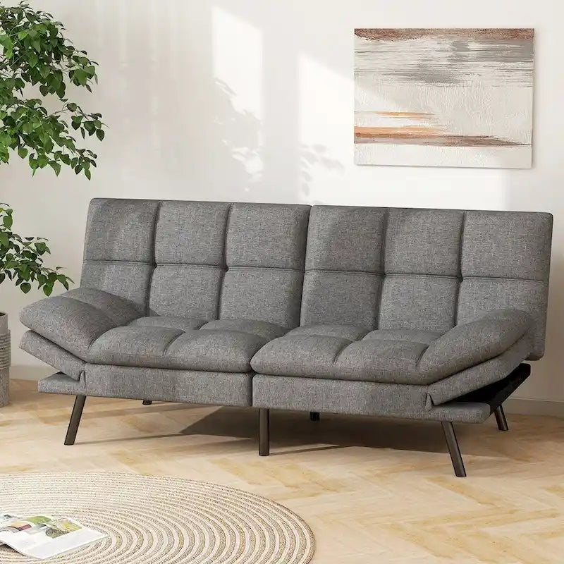 Canapé-lit futon, canapé convertible pliable en mousse à mémoire de forme avec accoudoirs réglables pour petits espaces